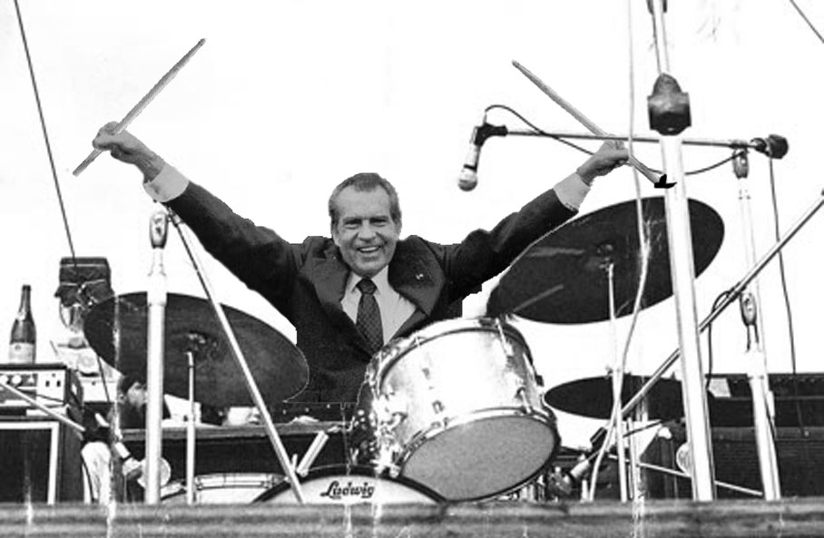Nixon playing  drums for Santana at Woodstock